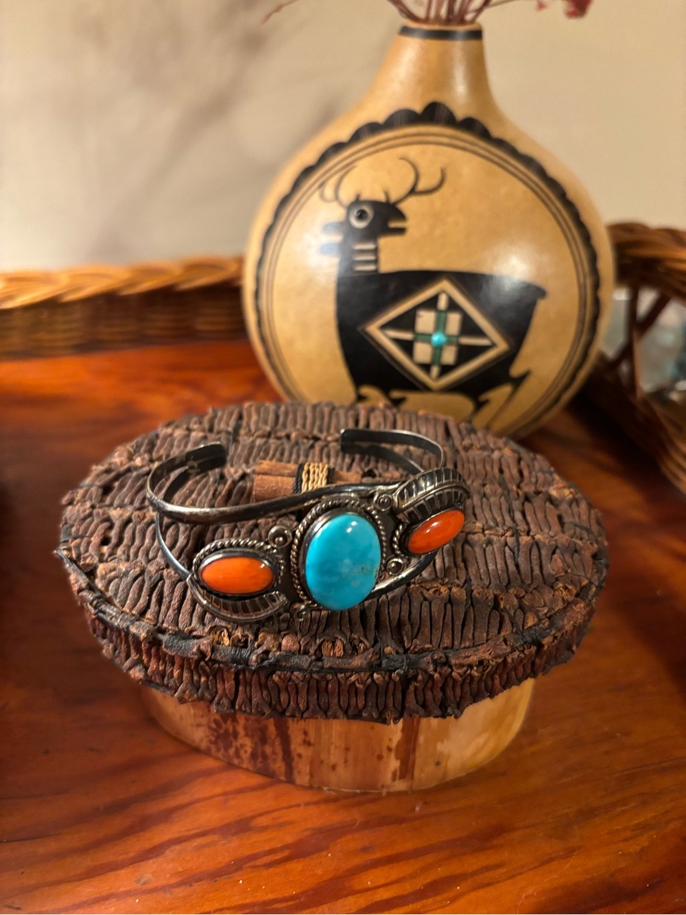 Turquoise & Orange Stone Cuff Bracelet - Women Jewelry